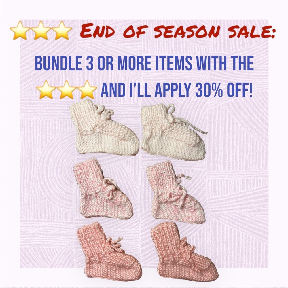 Infants - Handmade Knitted Bootie Socks - 4”x3” - Pink Shades - Set of 3 - Picture 1 of 7
